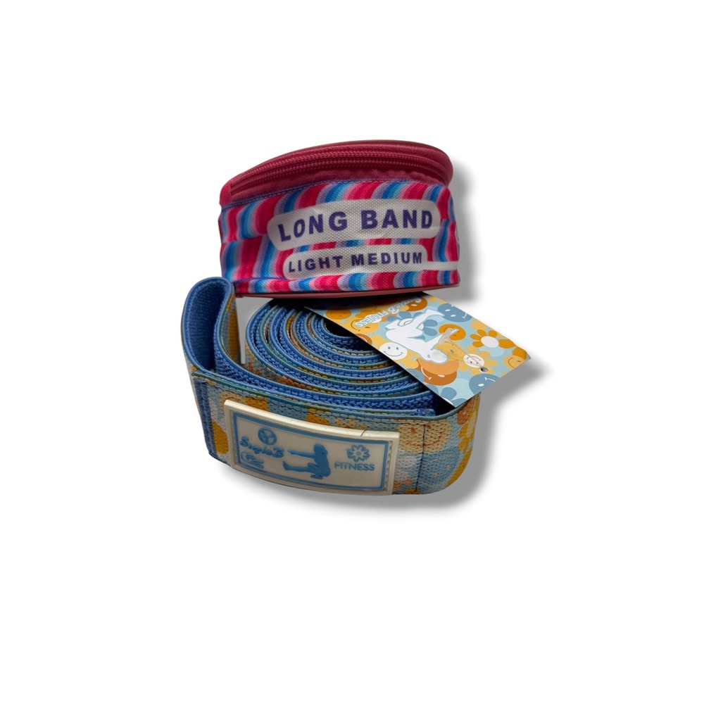 SuzieB Fitness Long Resistance Band Light Medium Blue Floral Glute Stretch Loop